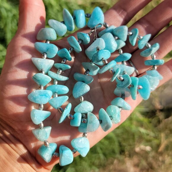 Gorgeous ocean blue amazonite 925 sterling silver handmade chunky graduating nec - Picture 2 of 16